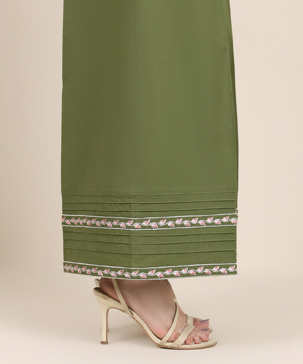 Women's RTW Cambric Green Embroidered Flared Pants