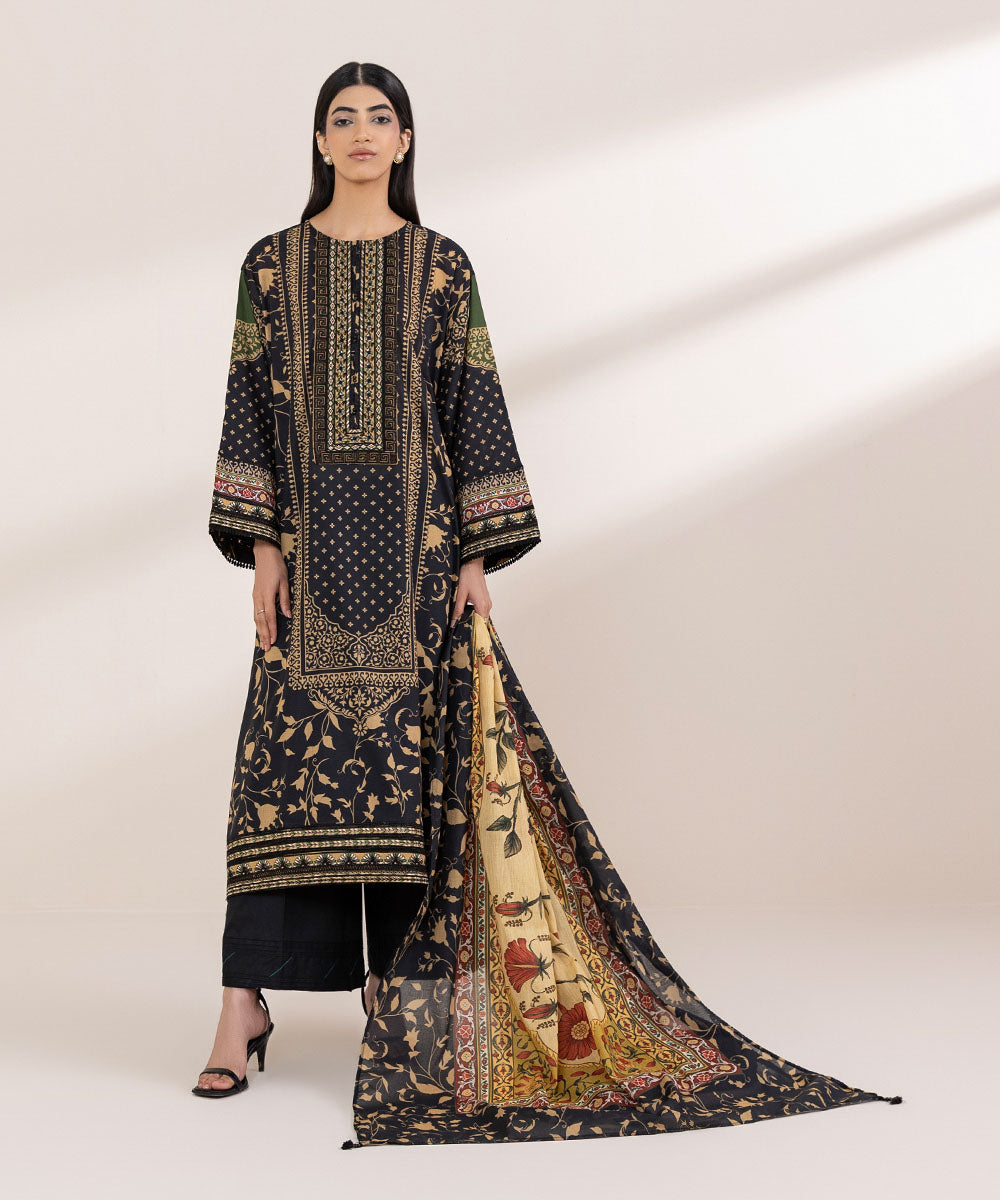 Women's RTW Lawn Black Embroidered Boxy Shirt