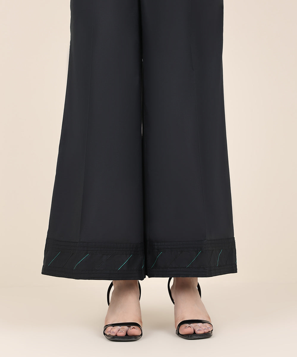 Women's RTW Cambric Black Solid Flared Pants