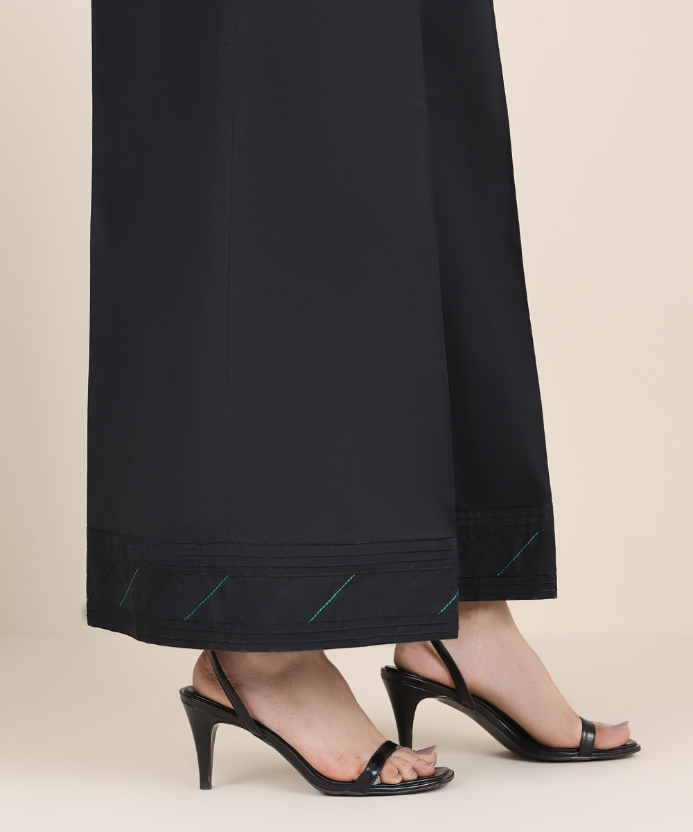 Women's RTW Cambric Black Solid Flared Pants