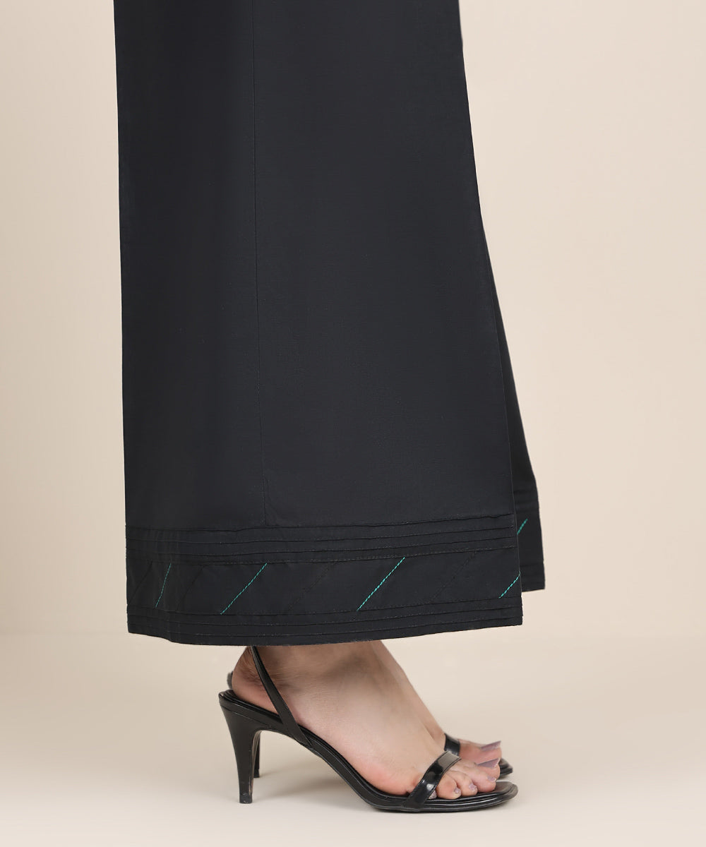 Women's RTW Cambric Black Solid Flared Pants