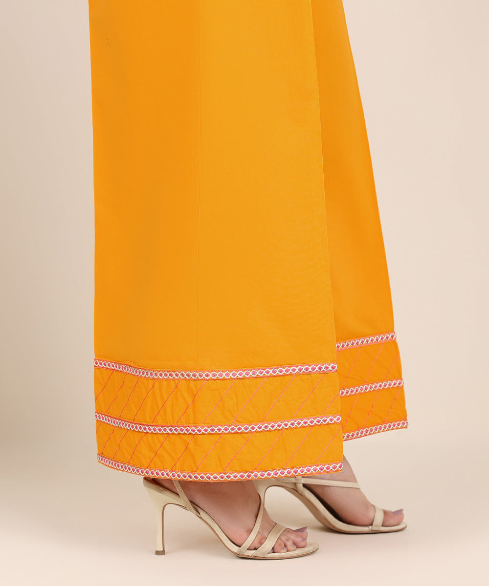 Women's RTW Cambric Yellow Embroidered Flared Pants