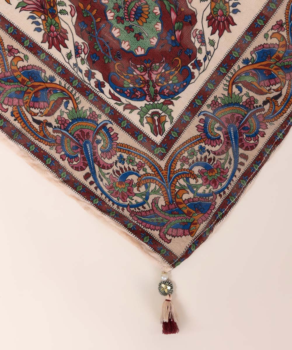 Broche Jacquard Multi Printed Dupatta