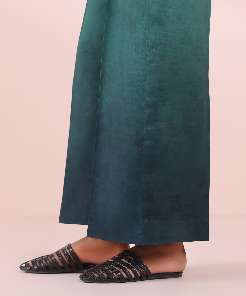 Women's Pret Viscose Raw Silk Green Printed Culottes