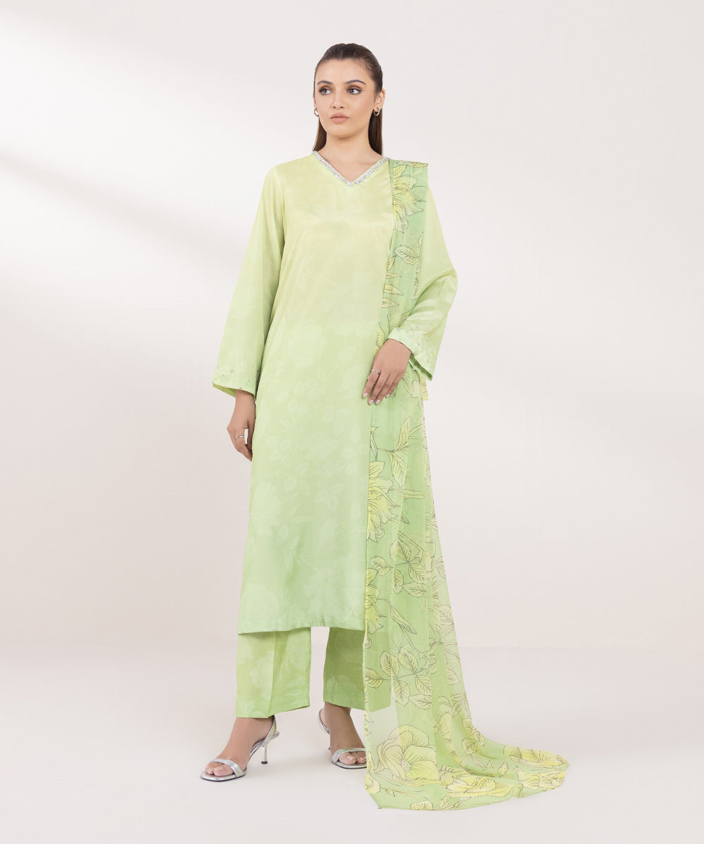 Blended Chiffon Green Printed Dupatta