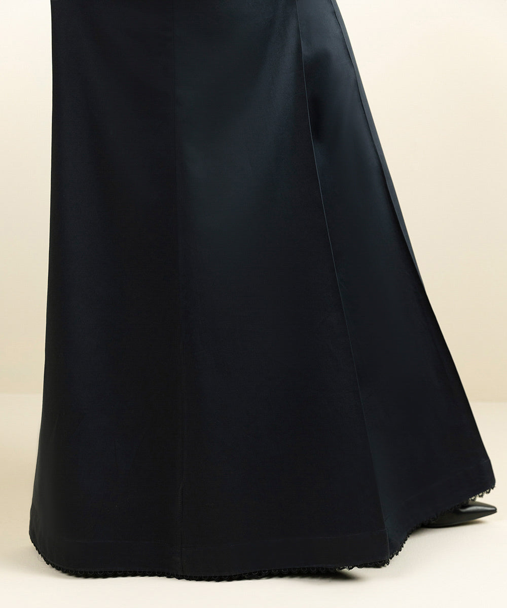 Women's Pret Supreme Satin Solid Black Sharara