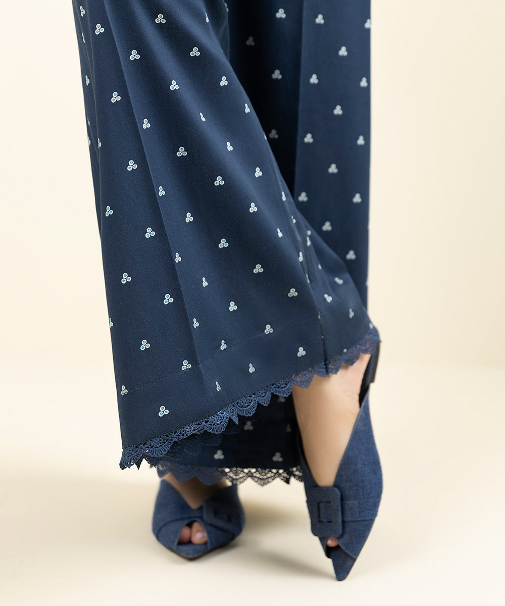 Women's Pret Supreme Satin Printed Blue Culottes