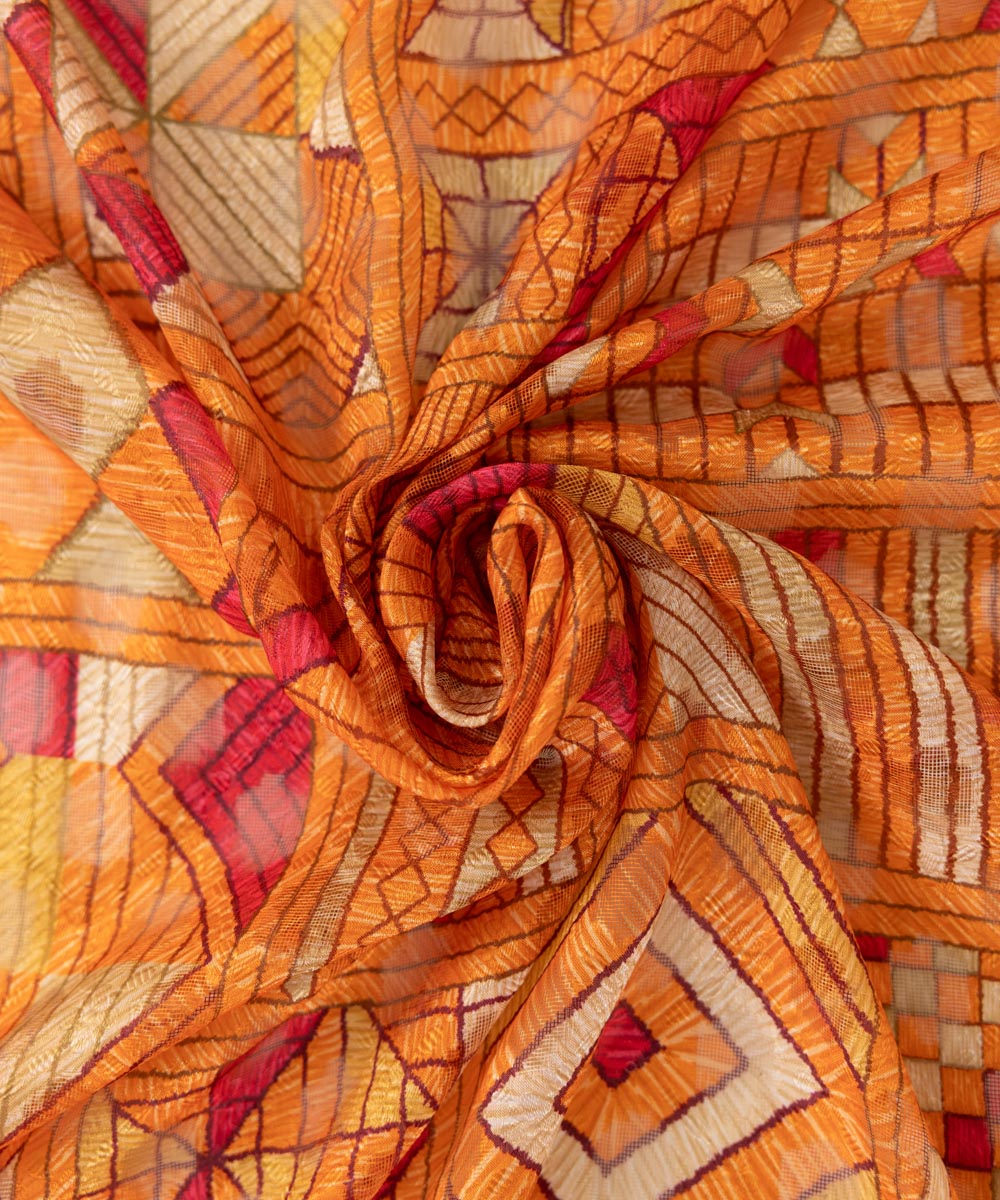 Brochea Jacquard Orange Printed Dupatta