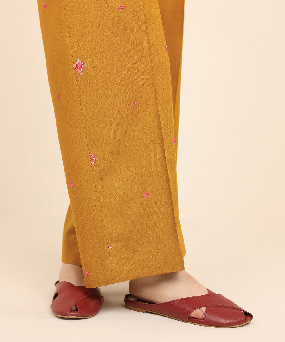 Women's Pret Dull Raw Silk Orange Embroidered Culottes