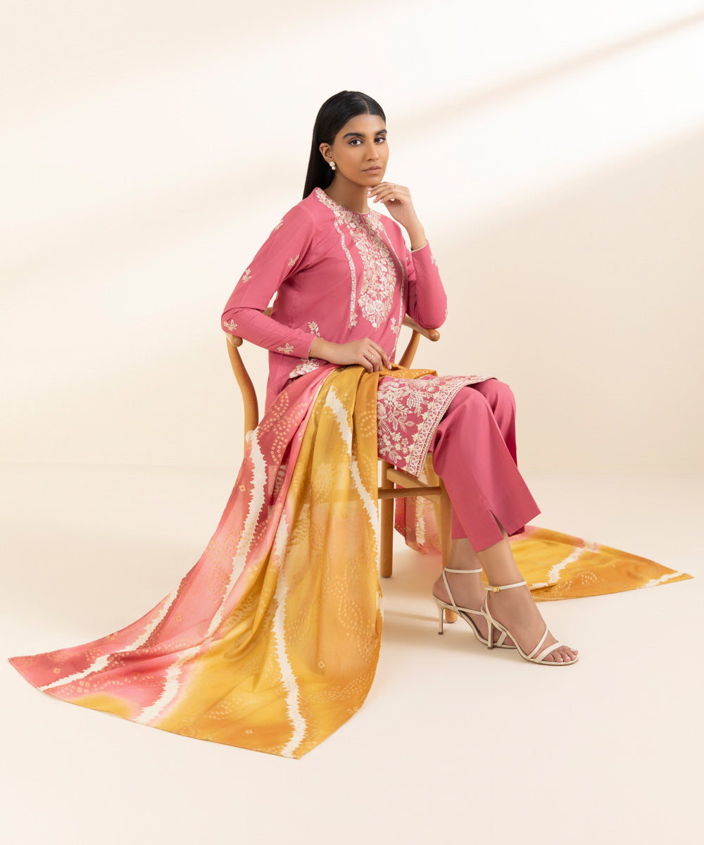 3 Piece - Embroidered Cotton Viscose Suit