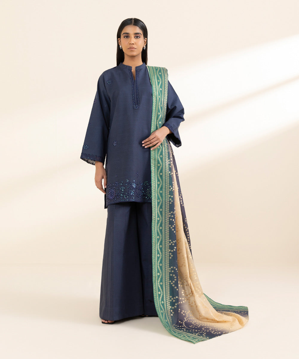 3 Piece - Embroidered Cotton Viscose Suit