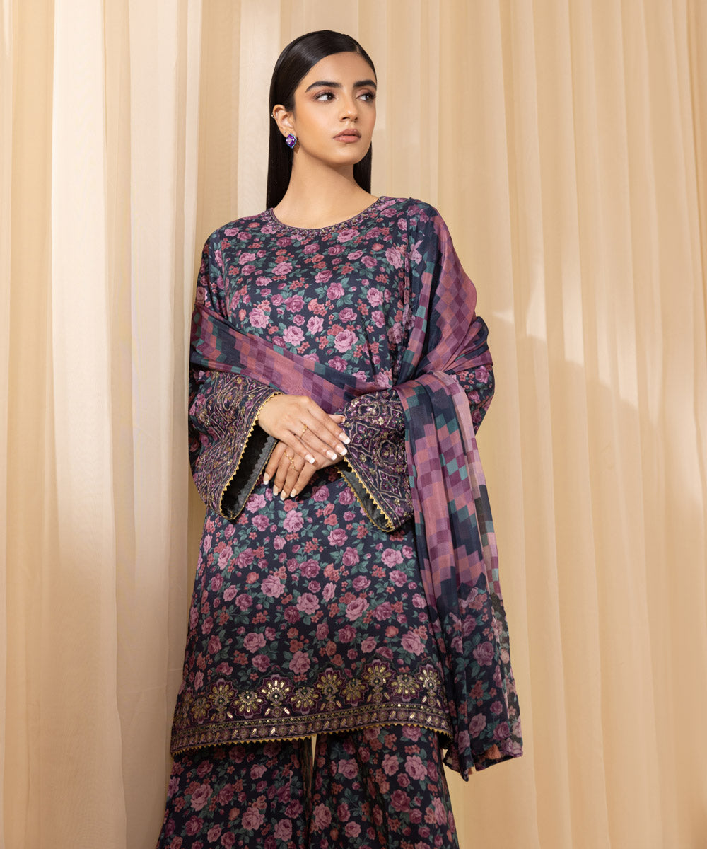 Women's Unstitched Embroidered Cotton Viscose Multi 3 Piece Suit