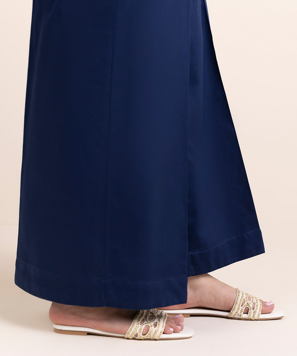 Women's Pret Blended Satin Blue Solid Culottes