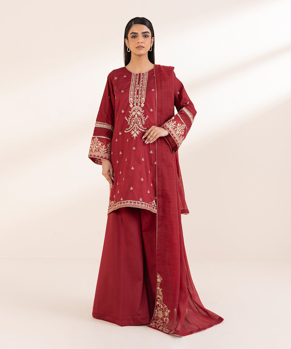 Manar Red Embroidered Dupatta