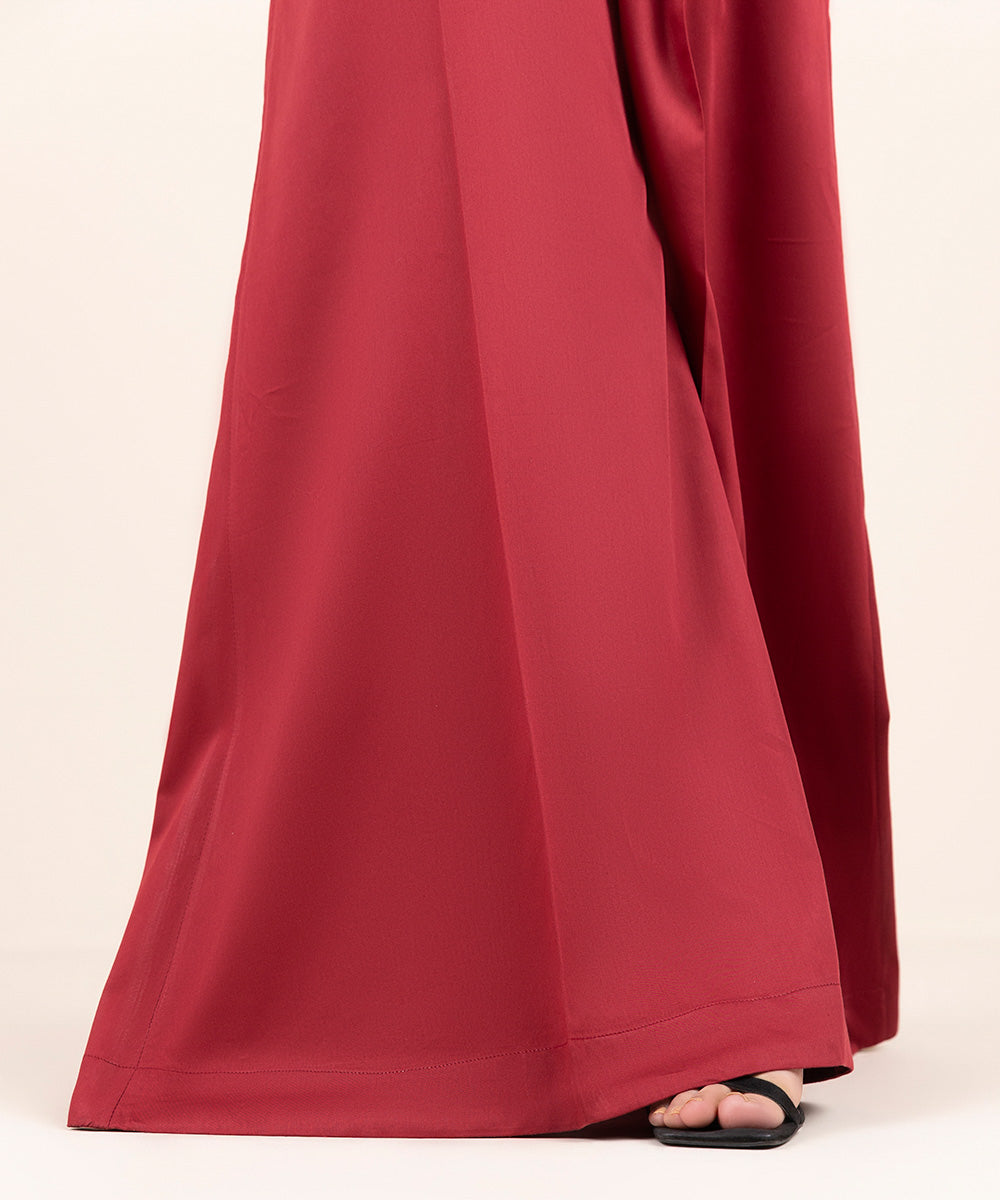 Women's Pret Blended Satin Red Solid Sharara