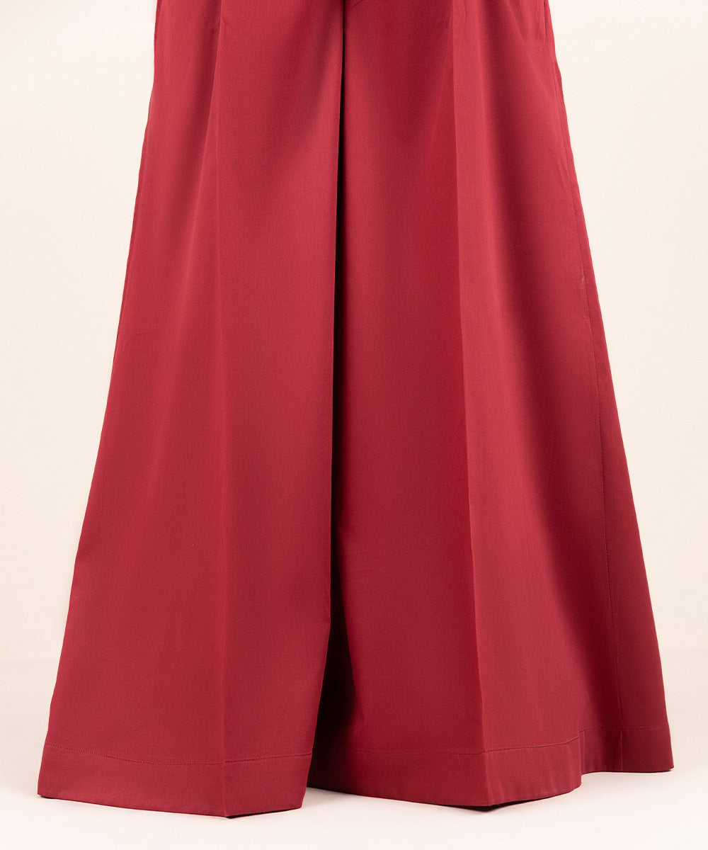 Women's Pret Blended Satin Red Solid Sharara