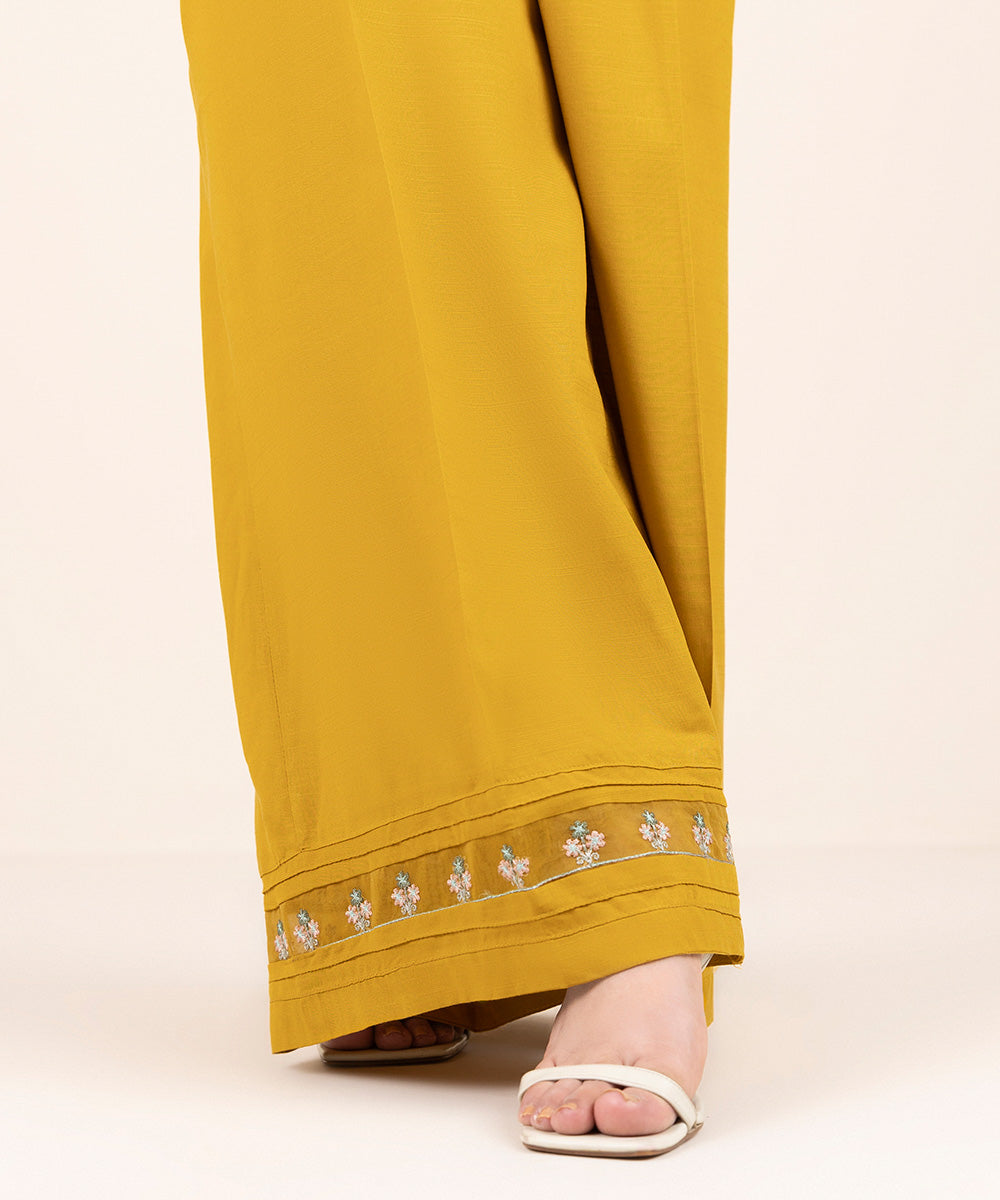 Women's Pret Cambric Mustard Solid Flared Pants