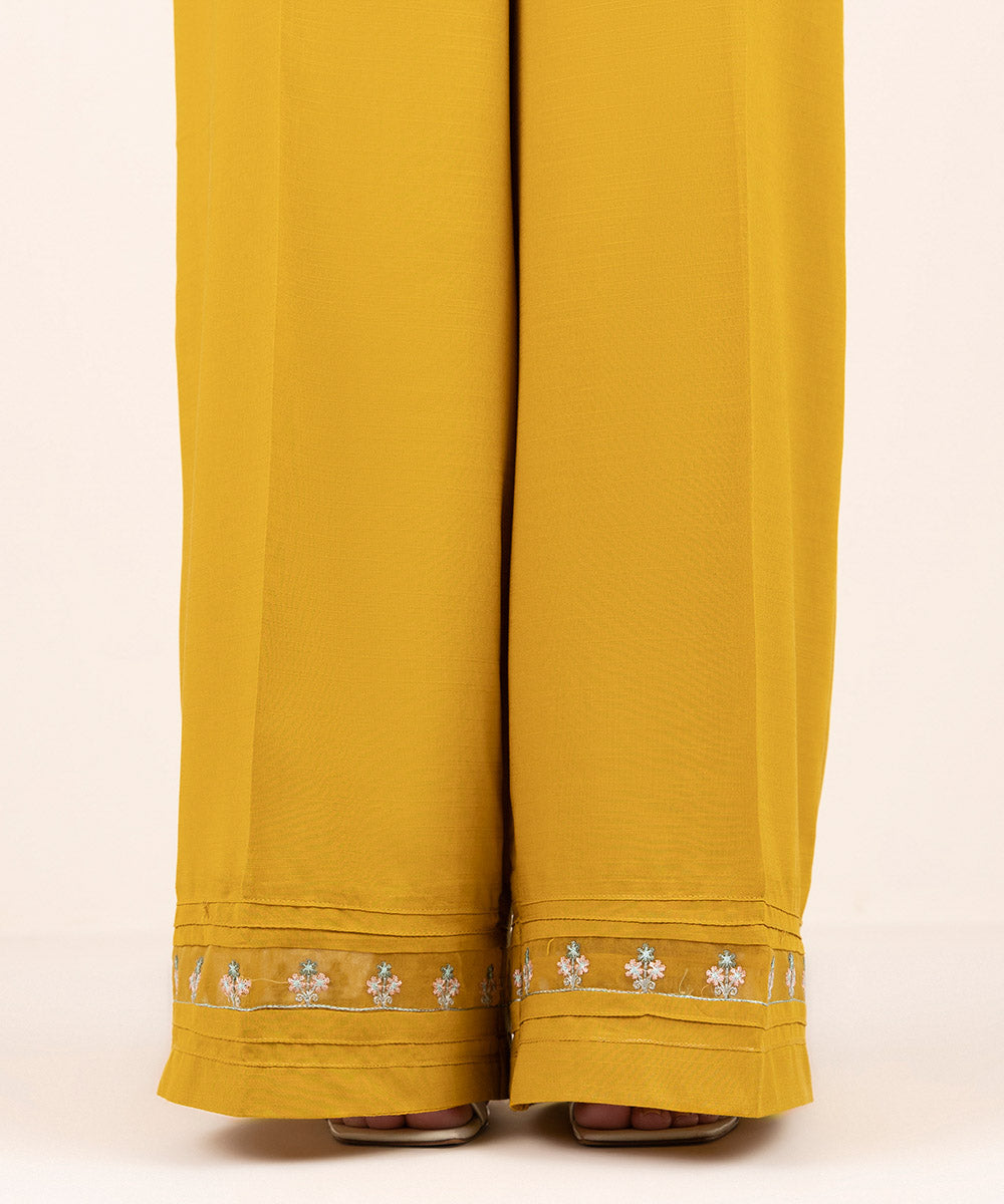 Women's Pret Cambric Mustard Solid Flared Pants