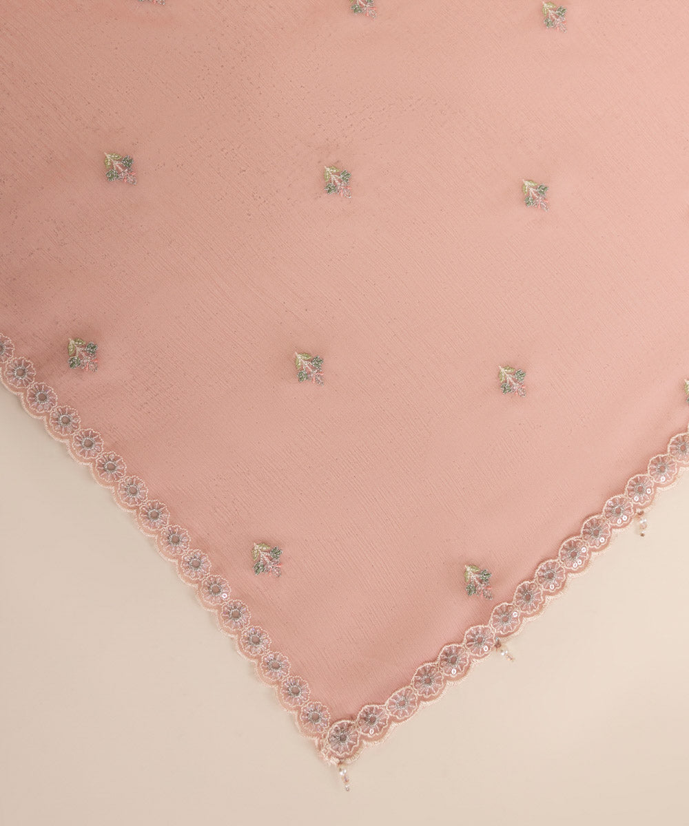 Blended Chiffon Pink Embroidered Dupatta