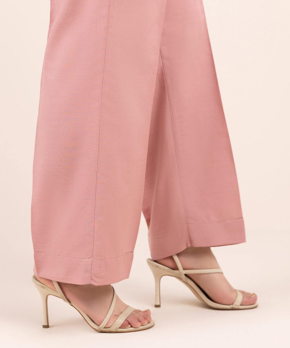 Women's Pret Cambric Pink Solid Straight Pants