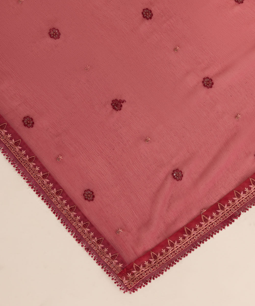 Blended Chiffon Red Embroidered Dupatta