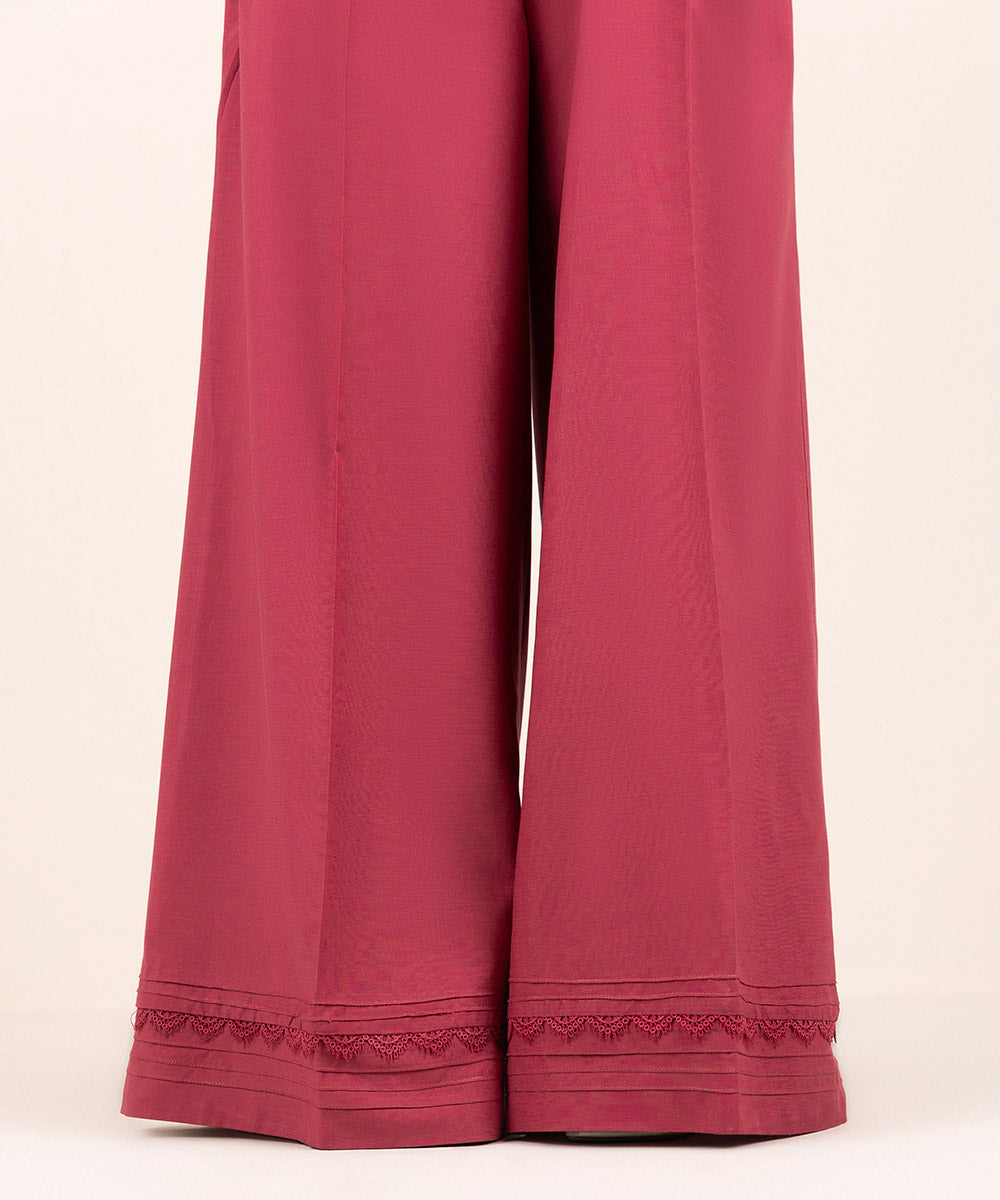 Women's Pret Cambric Red Solid Flared Pants