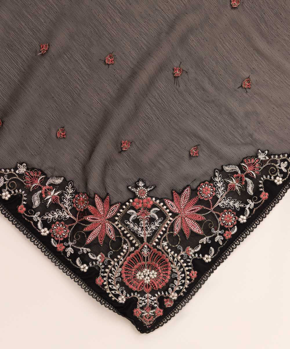 Blended Chiffon Black Embroidered Dupatta