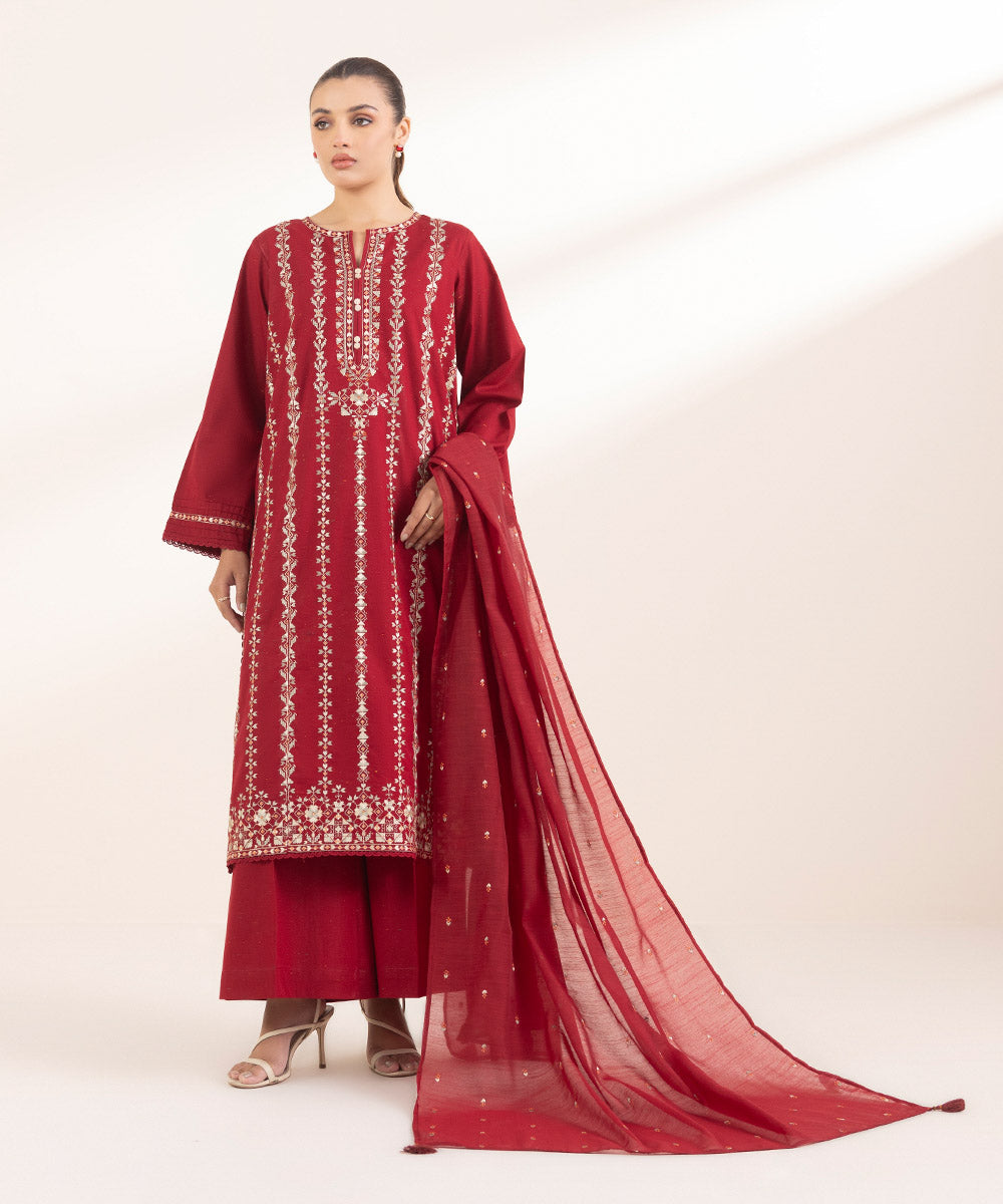 Manar Red Embroidered Dupatta