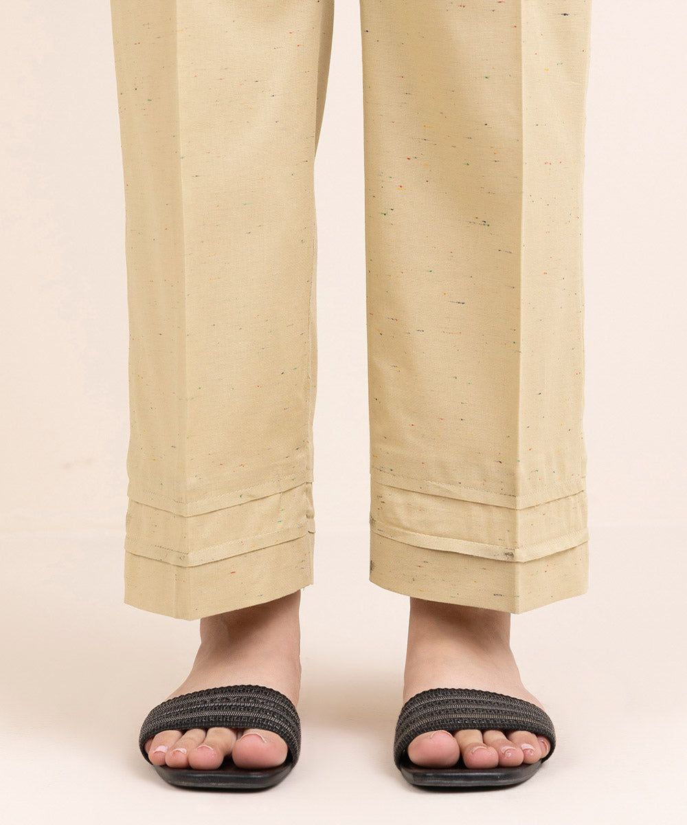 Women's Pret Multineps Beige Solid Straight Pants