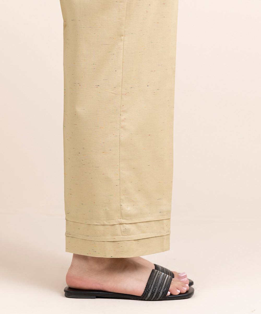 Women's Pret Multineps Beige Solid Straight Pants