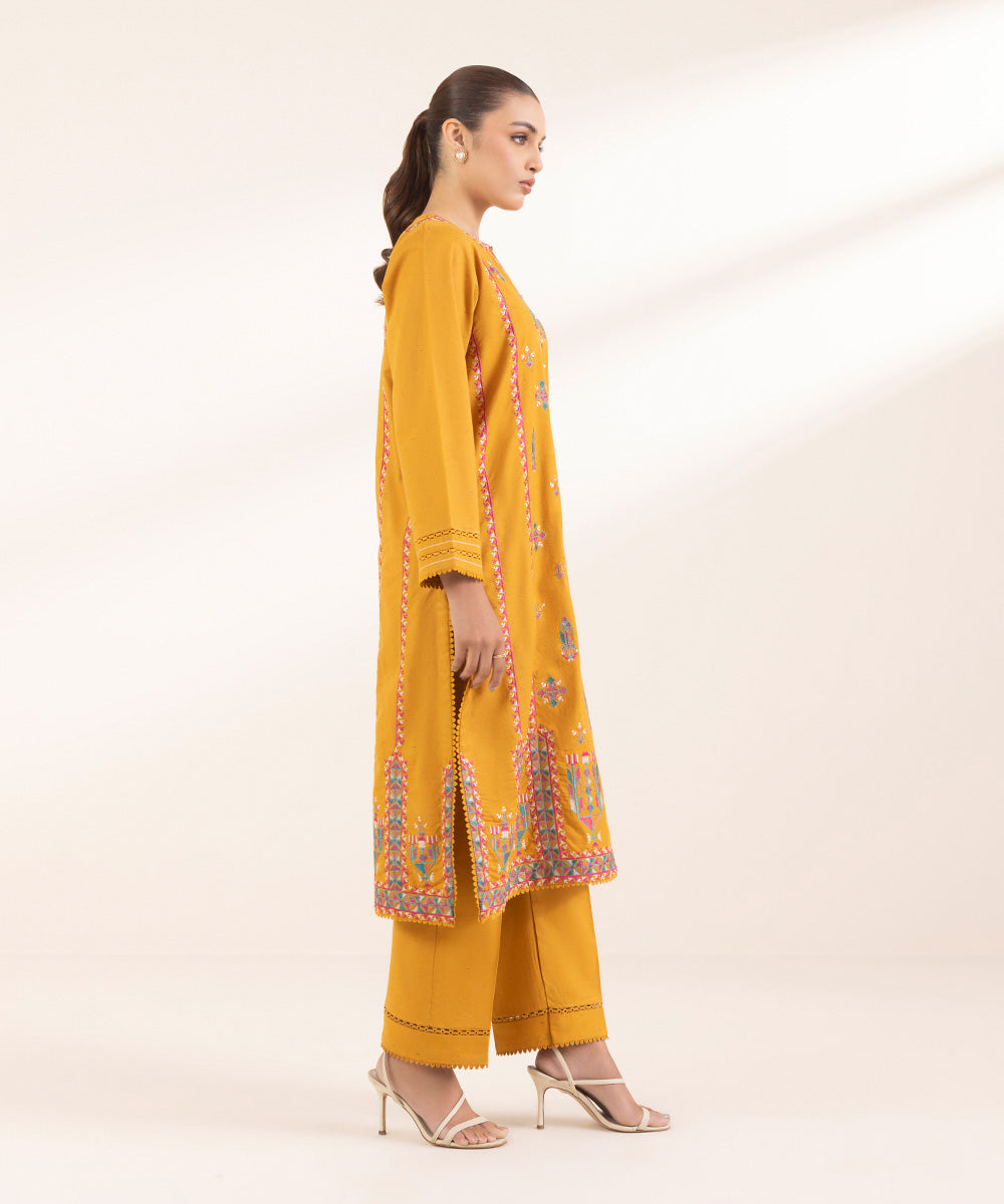 Women's Pret Multineps Orange Embroidered A-Line Shirt