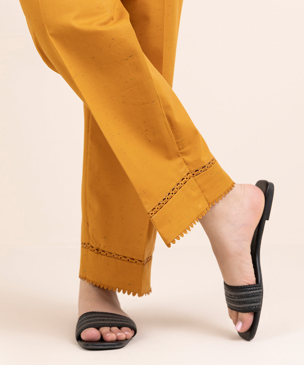 Women's Pret Multineps Yellow Solid Straight Pants