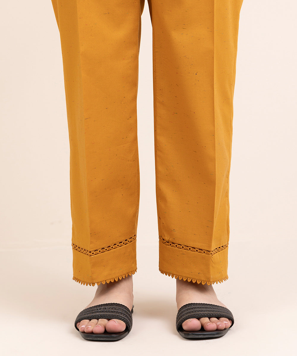 Women's Pret Multineps Yellow Solid Straight Pants