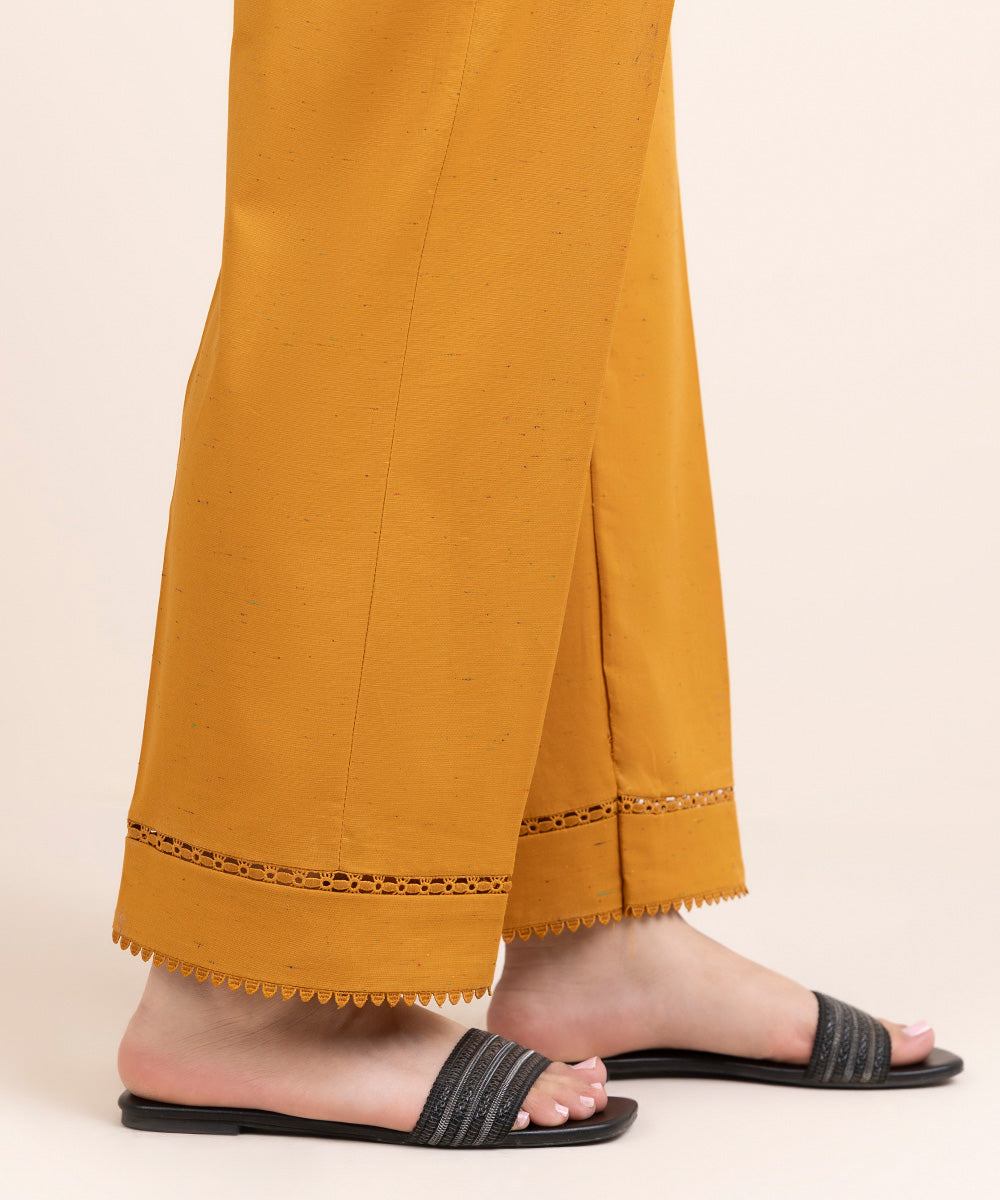 Women's Pret Multineps Yellow Solid Straight Pants