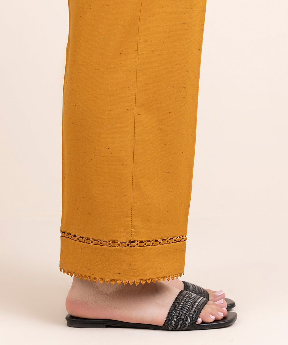 Women's Pret Multineps Yellow Solid Straight Pants