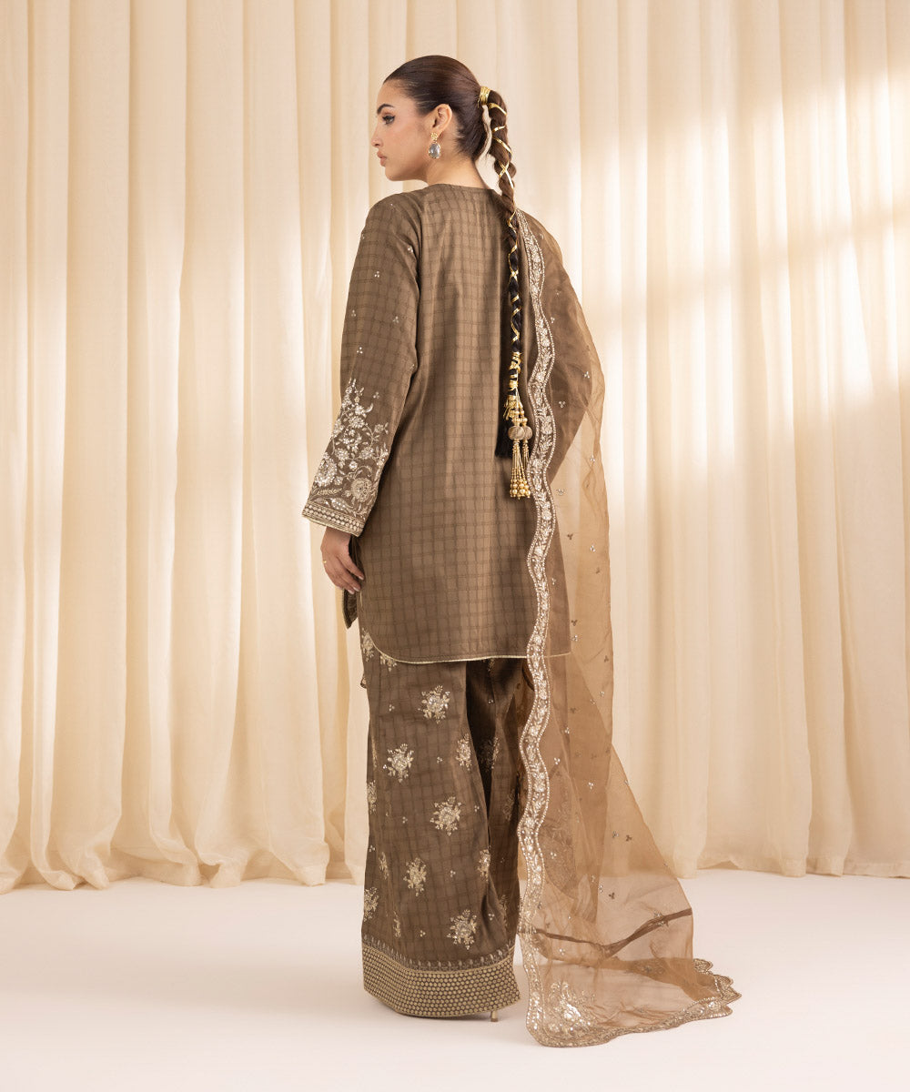 Women's RTW Dobby Brown Embroidered Three Piece Suit