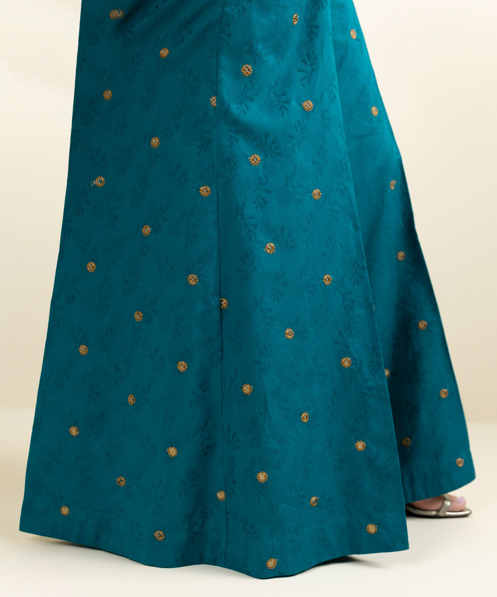 Women's Pret Cotton Jacquard Embroidered Blue Sharara