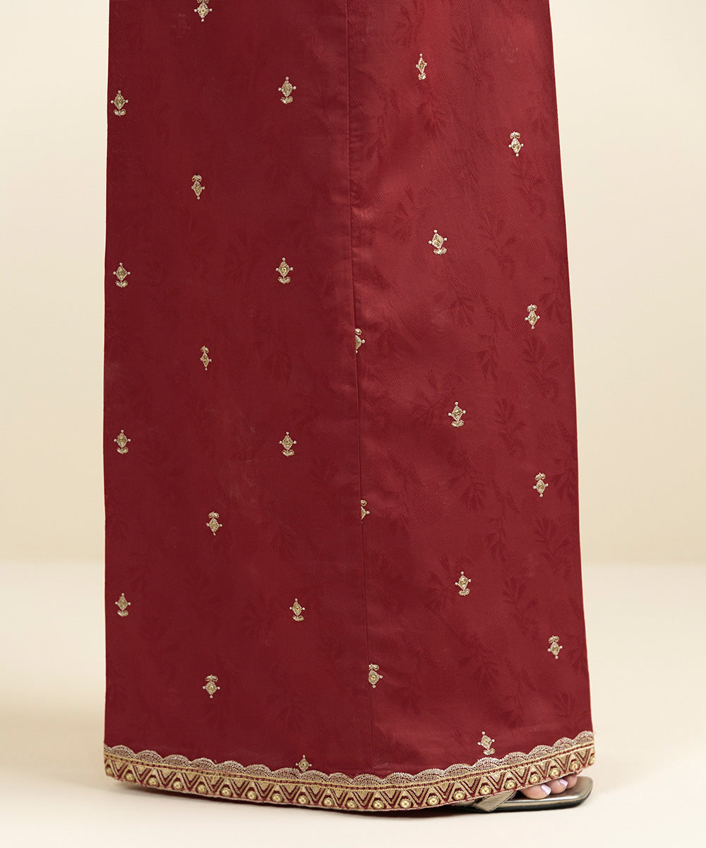 Women's Pret Cotton Jacquard Embroidered Red Culottes