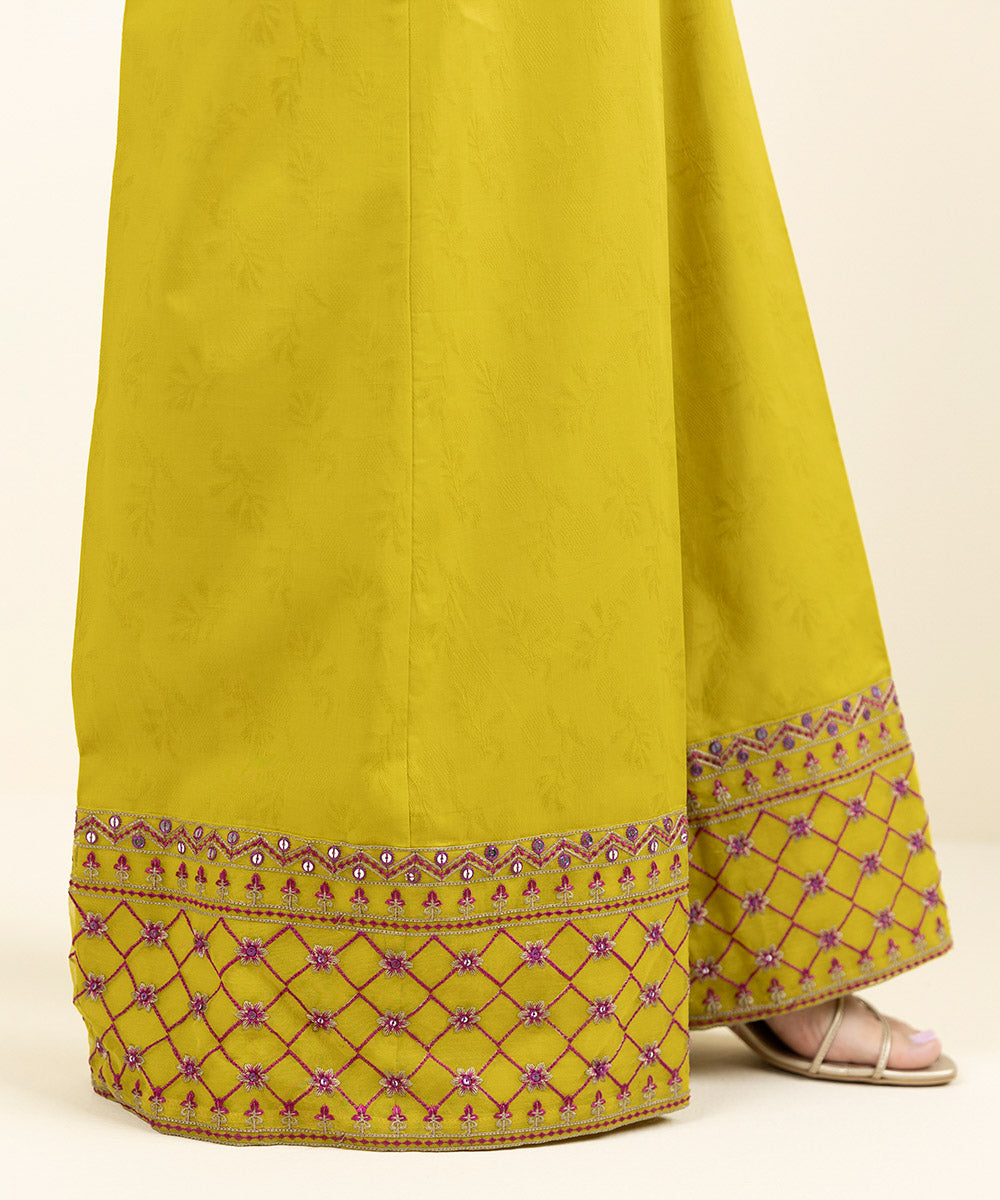 Women's Pret Cotton Jacquard Embroidered Yellow Culottes