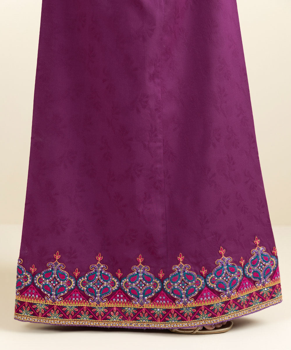 Women's Pret Cotton Jacquard Embroidered Purple Sharara