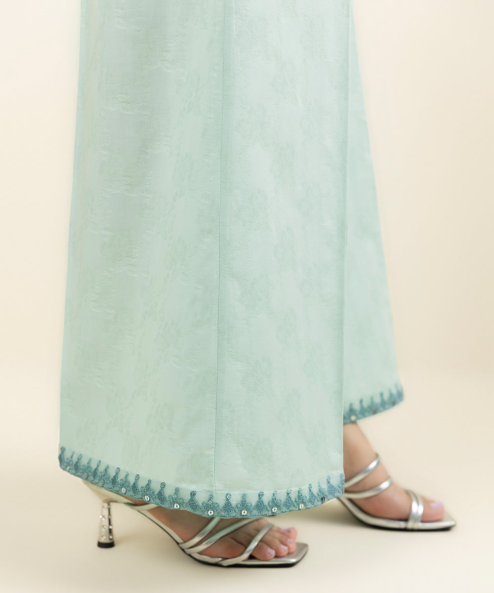 Women's Pret Cotton Jacquard Embroidered Blue Culottes