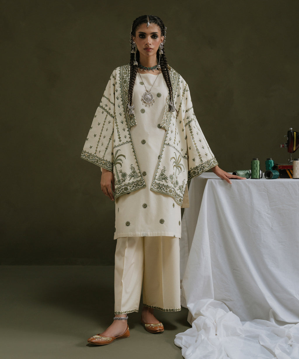 Women's RTW Textured Cotton White Embroidered Front Open Waistcoat