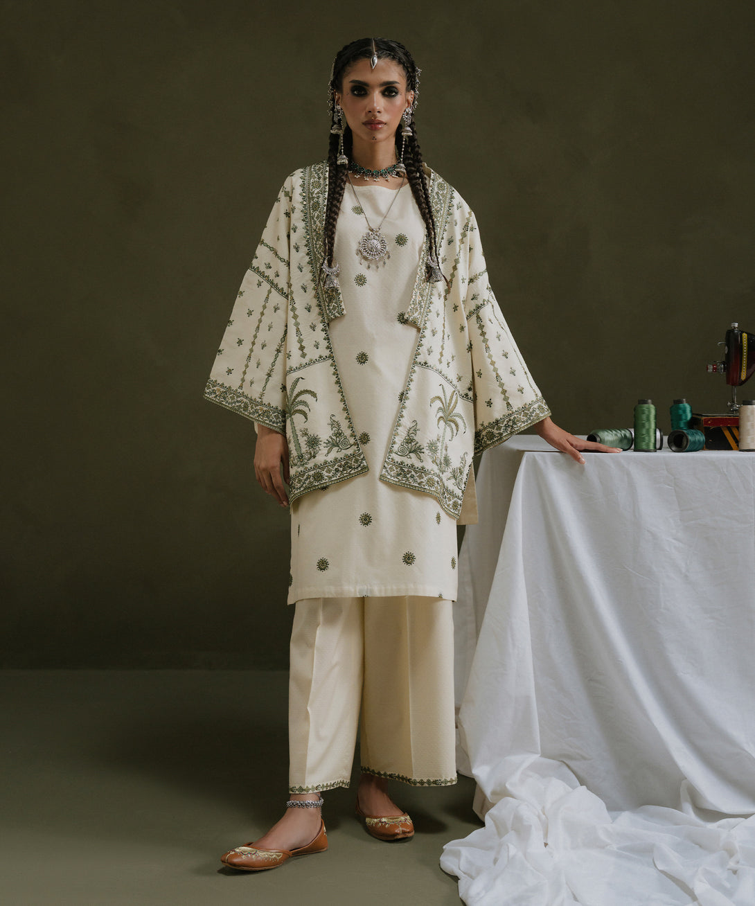 Women's RTW Textured Cotton White Embroidered Front Open Waistcoat