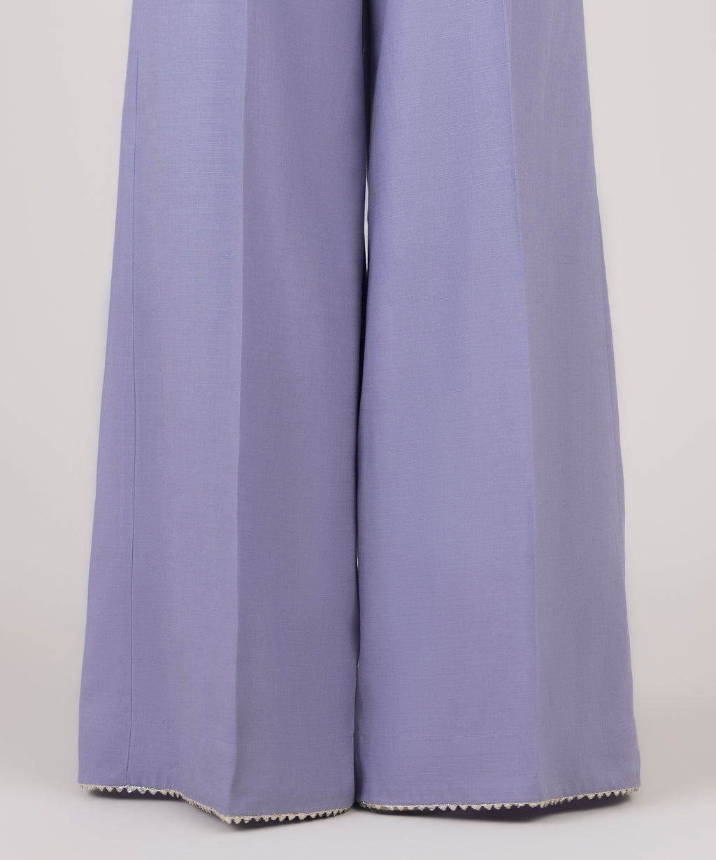 Women's RTW Cotton Viscose Purple Solid Flared Pants