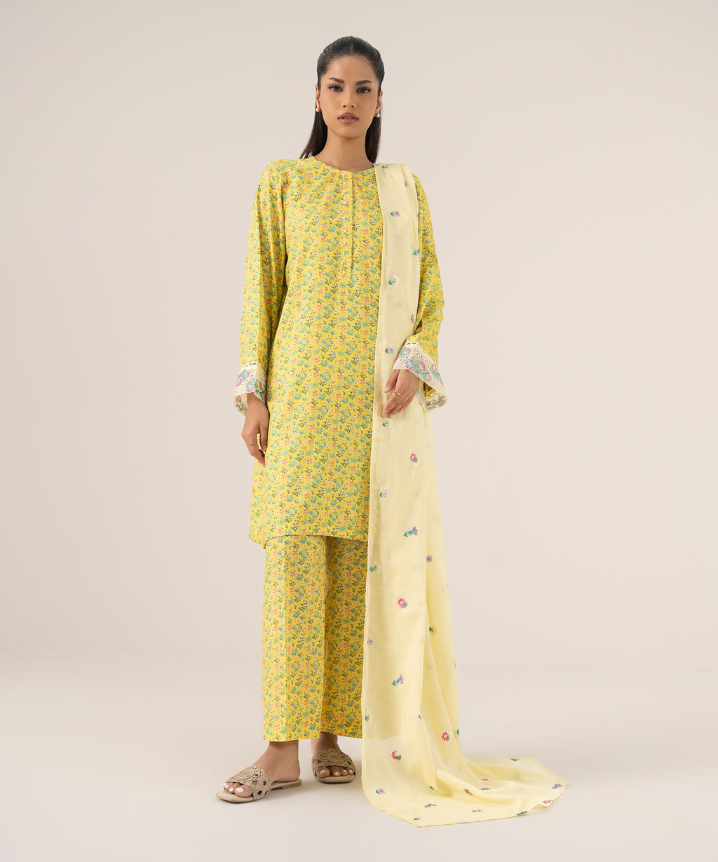 Fine Voile Yellow Embroidered Dupatta