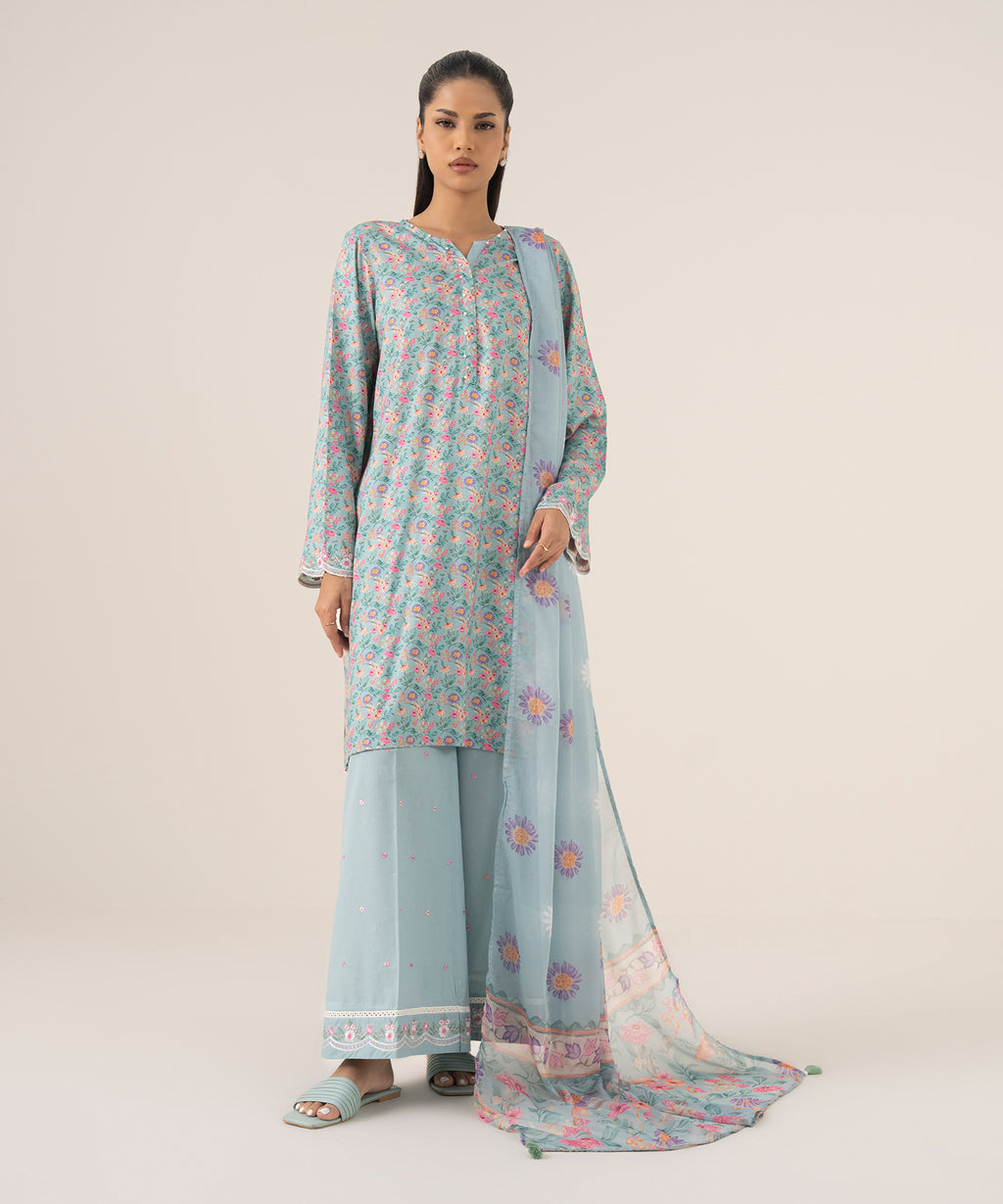 Blended Tissue Blue Printed Dupatta