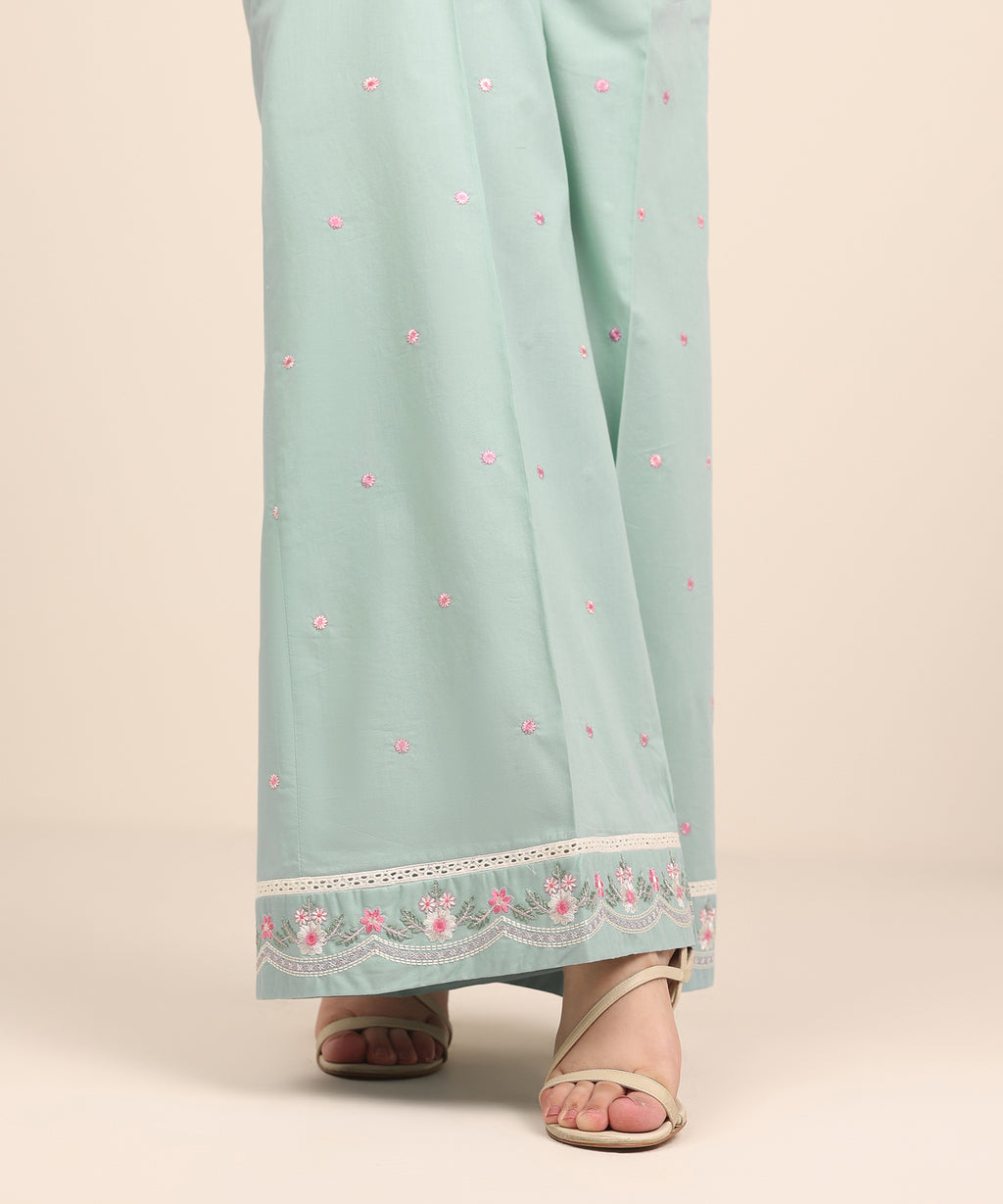 Women's RTW Cambric Blue Embroidered Flared Pants