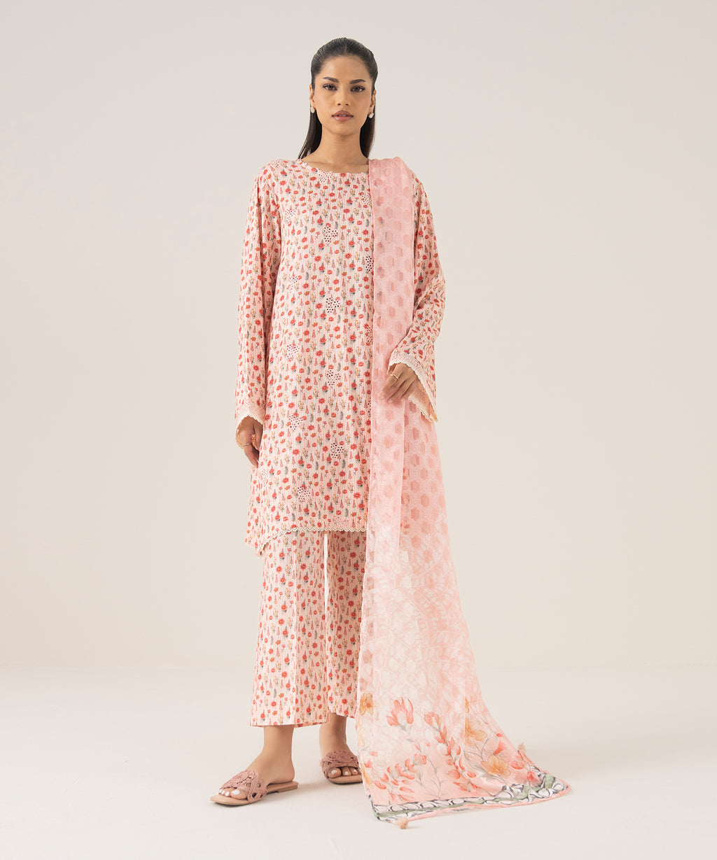 Brochea Jacquard Pink Printed Dupatta