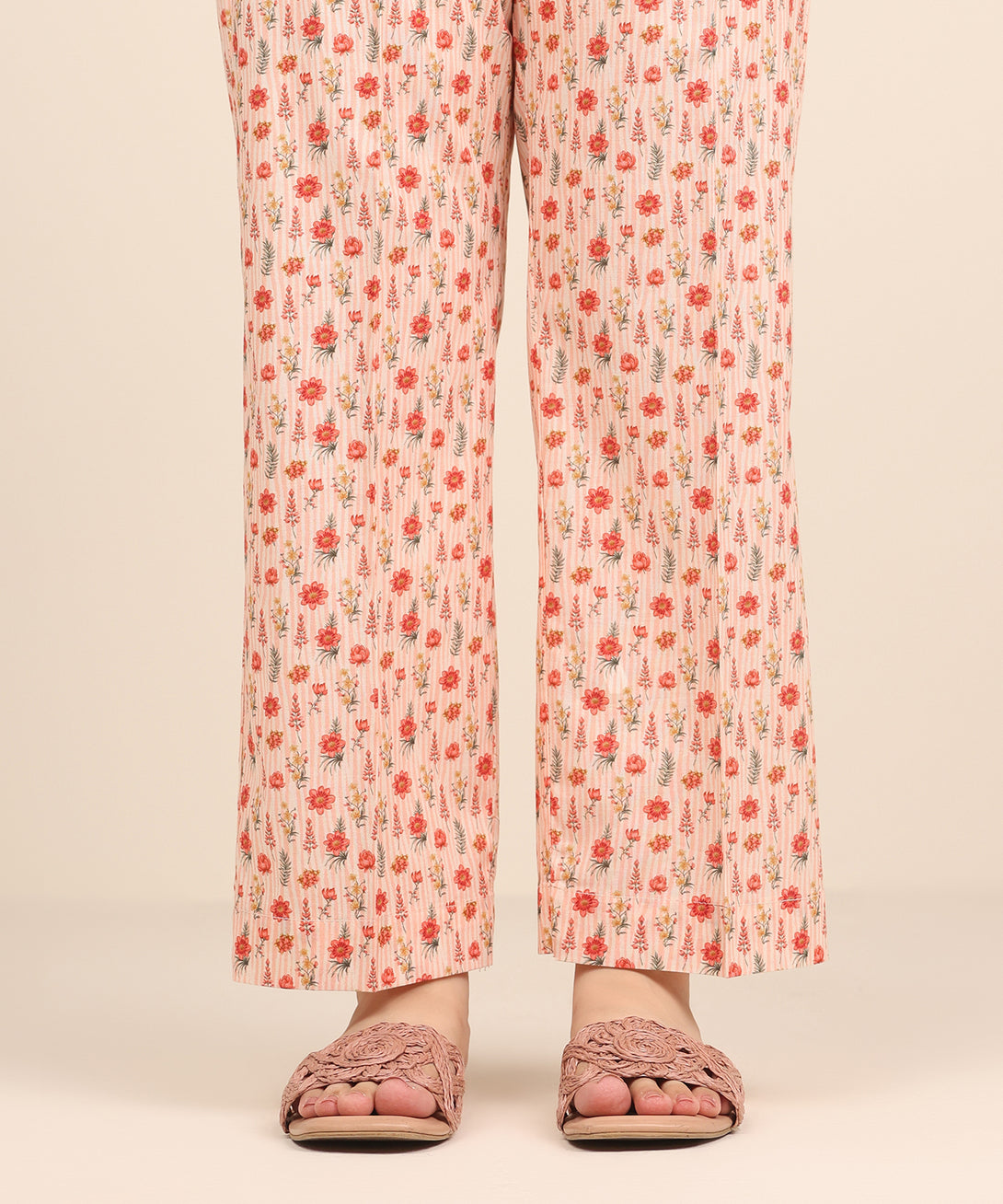Women's RTW Cambric Pink Printed Straight Pants