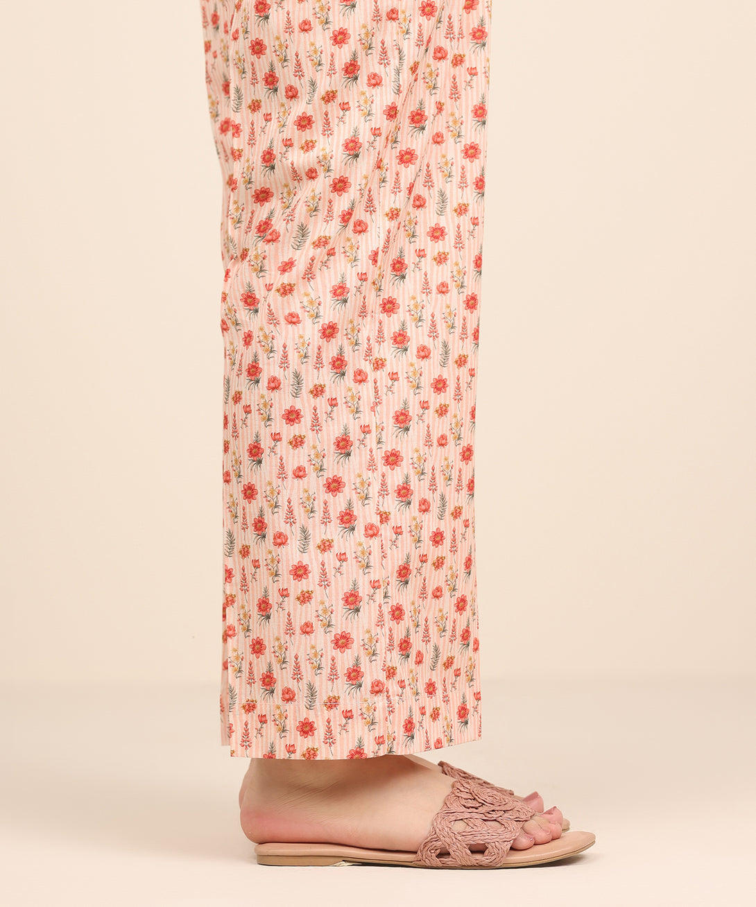 Women's RTW Cambric Pink Printed Straight Pants
